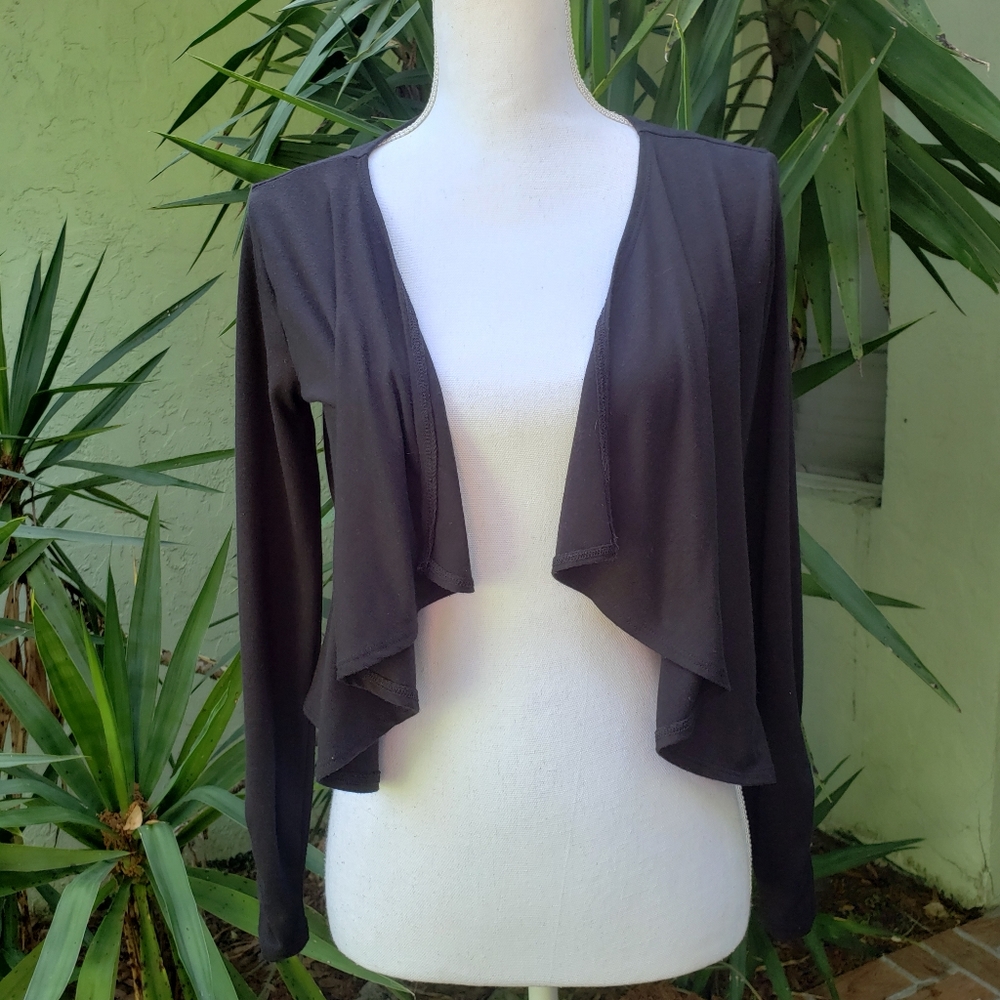 Black open cardigan ruched shrug